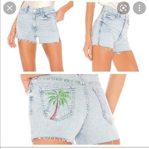 MOTHER high waisted shorts with painted palm tree
